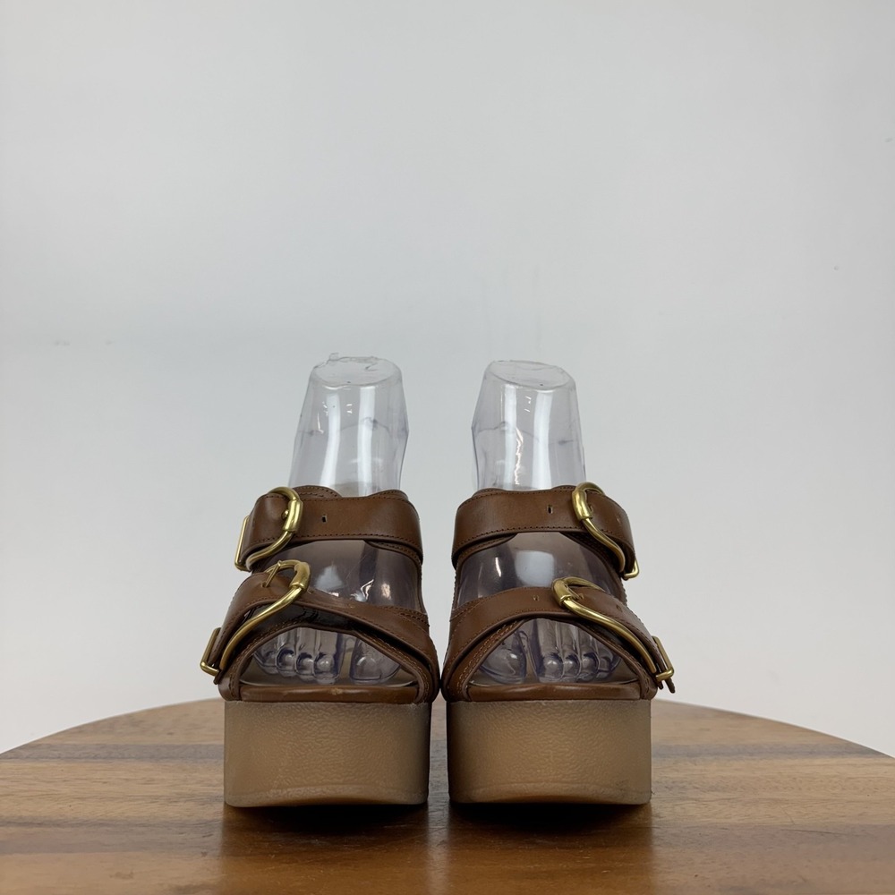 New Womens Veronica Beard Garrick Brown Leather Platform Slide Sandals Size 9 M - Picture 3 of 8